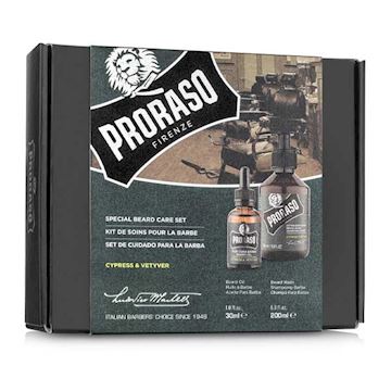 PRORASO SPECIAL BEARD CARE SET CYPRESS & VETYVER OIL&WASH